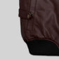 Kellan Lutz Maroon Hooded Bomber Leather Jacket – close-up detail