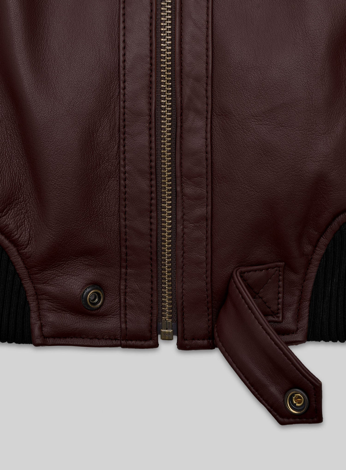 Kellan Lutz Maroon Hooded Bomber Leather Jacket – second close-up detail