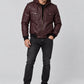 Kellan Lutz Maroon Hooded Bomber Leather Jacket – worn on model