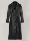 Kendall Jenner Black Leather Long Coat – front view
