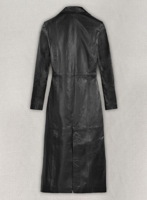 Kendall Jenner Black Leather Long Coat – full product view