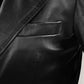 Kendall Jenner Black Leather Long Coat – close-up and worn views