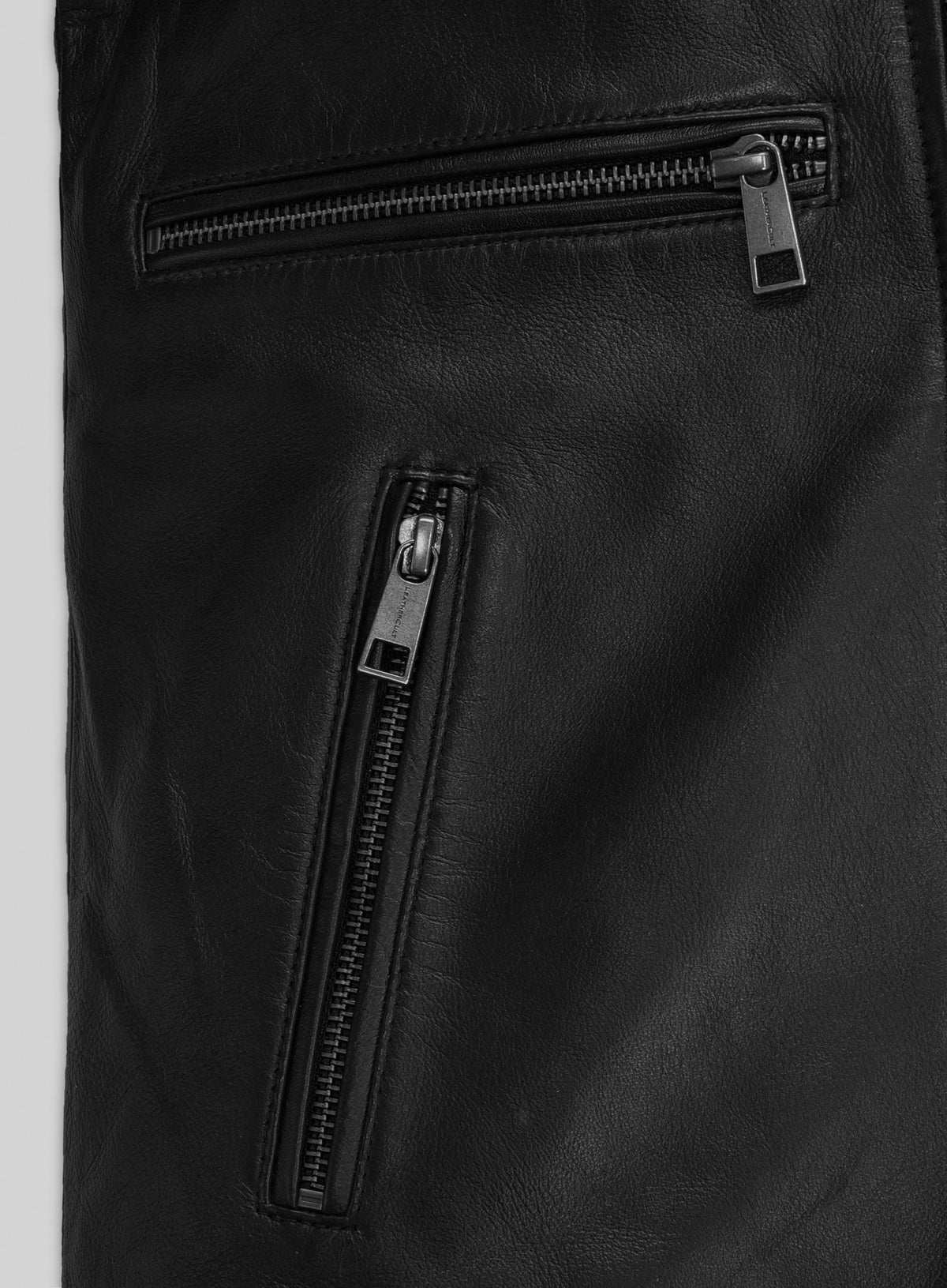 Kevin Hart SNL Black Asymmetrical Leather Jacket – close-up detail of hardware and pockets