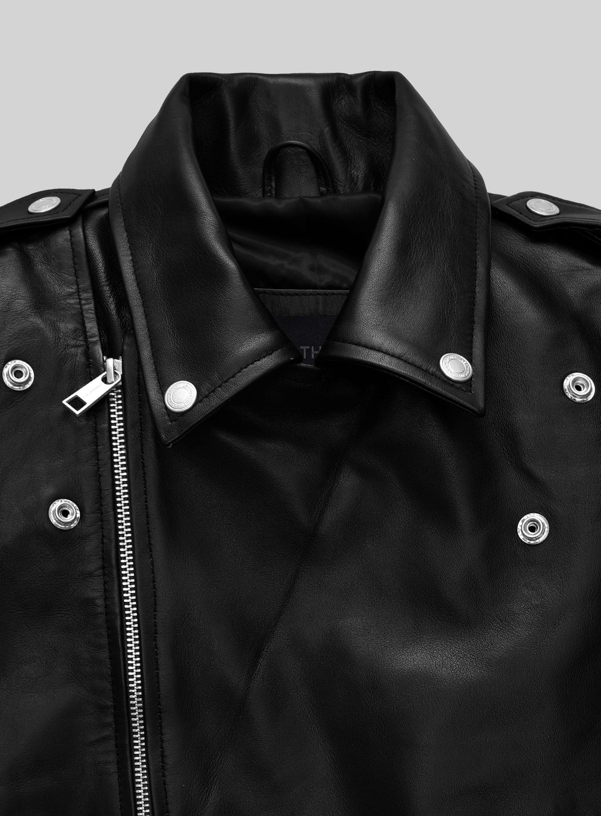 Kevin Hart Black Biker Leather Jacket – close-up detail of hardware and pockets