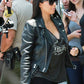 Kim Kardashian Black Leather Jacket – close-up and worn views