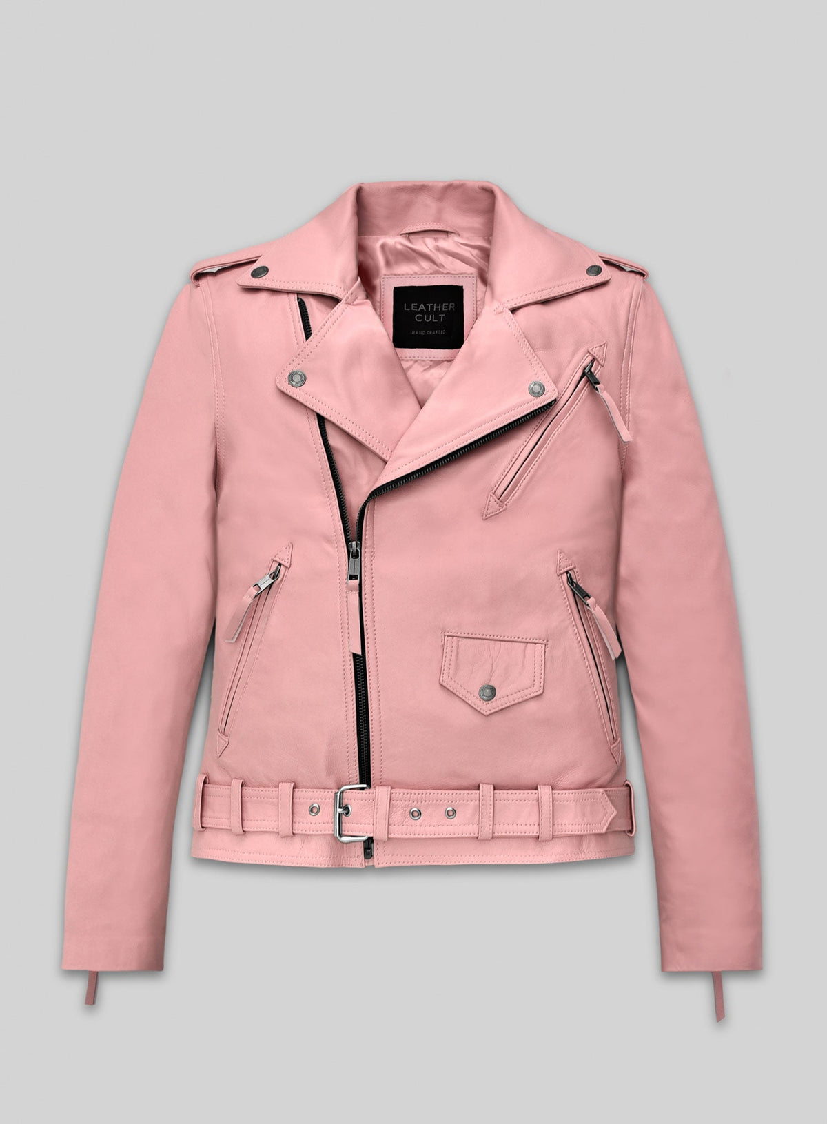 Kim Kardashian Black Biker Leather Jacket – front view