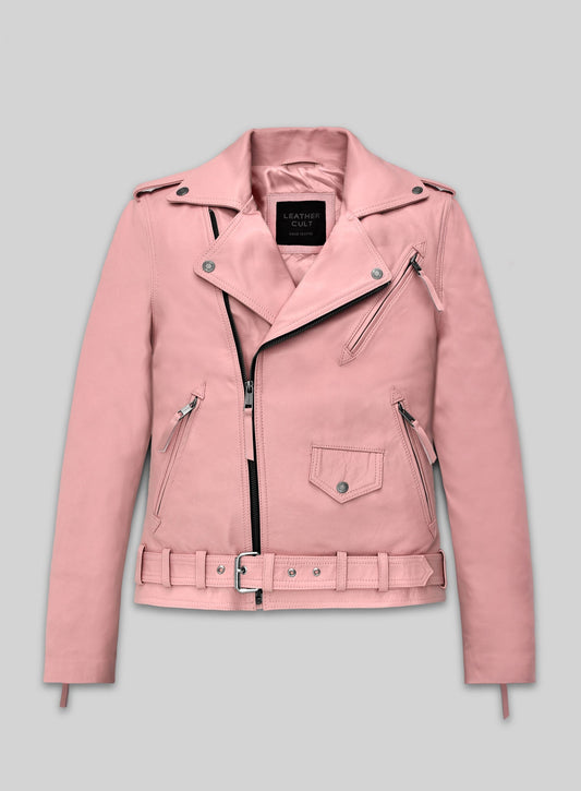 Kim Kardashian Black Biker Leather Jacket – front view