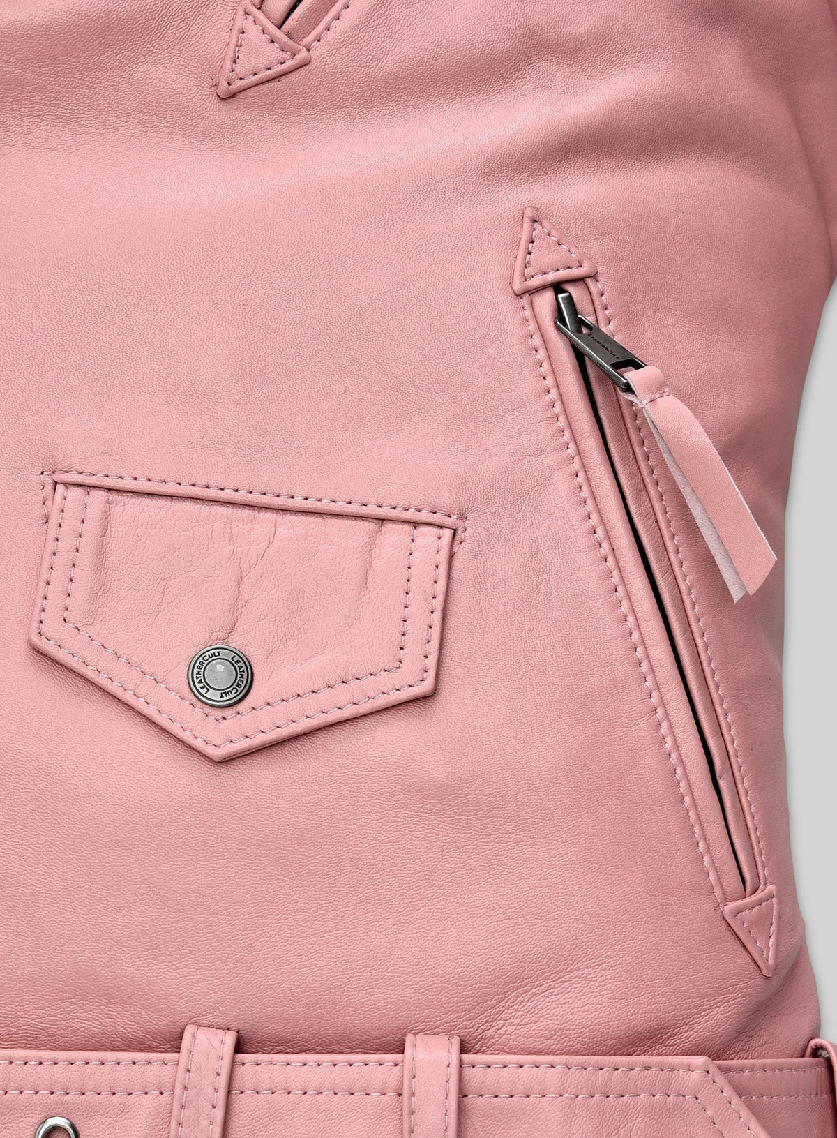 Kim Kardashian Black Biker Leather Jacket – close-up and worn views