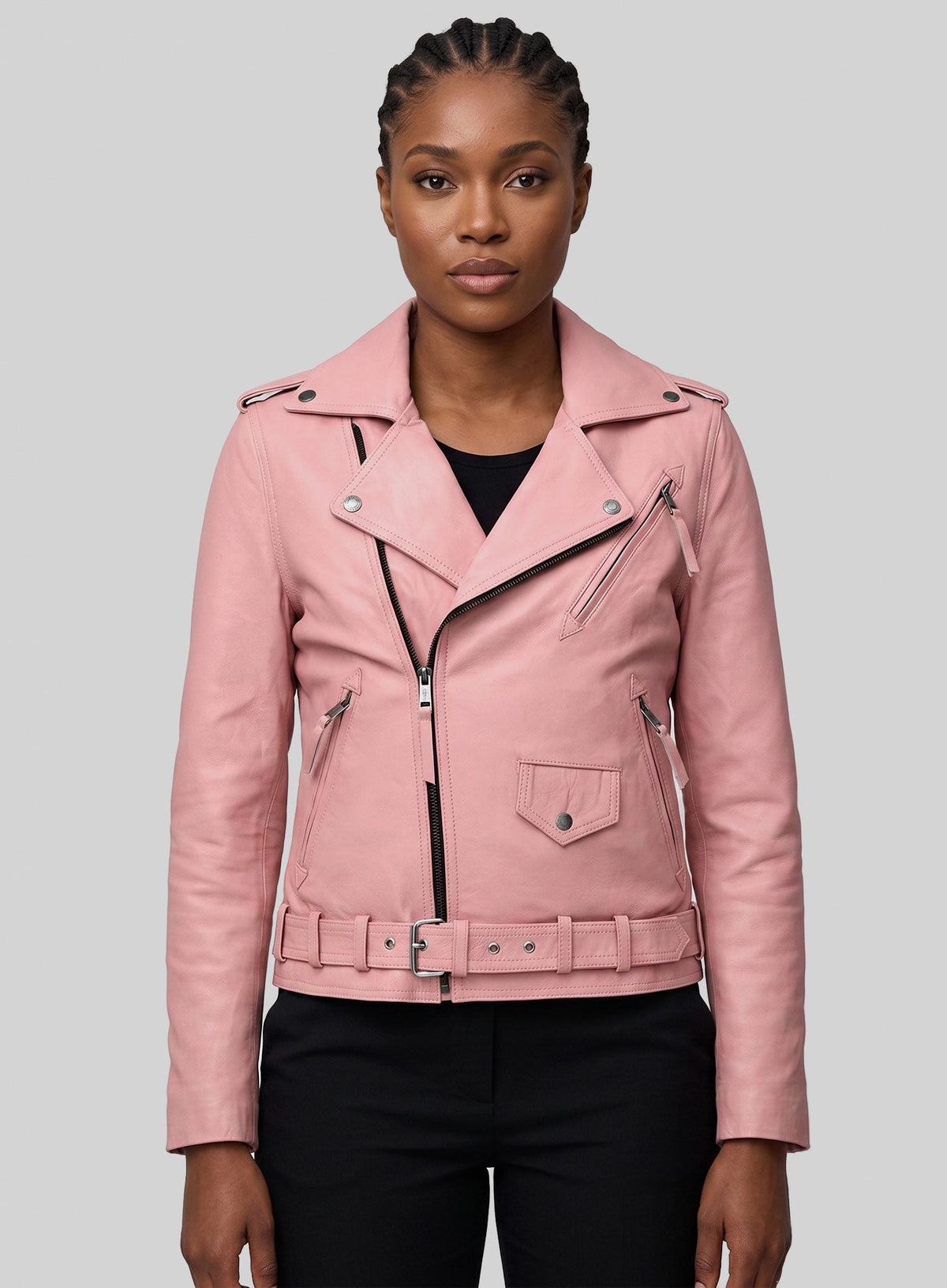 Kim Kardashian Black Biker Leather Jacket – full product view