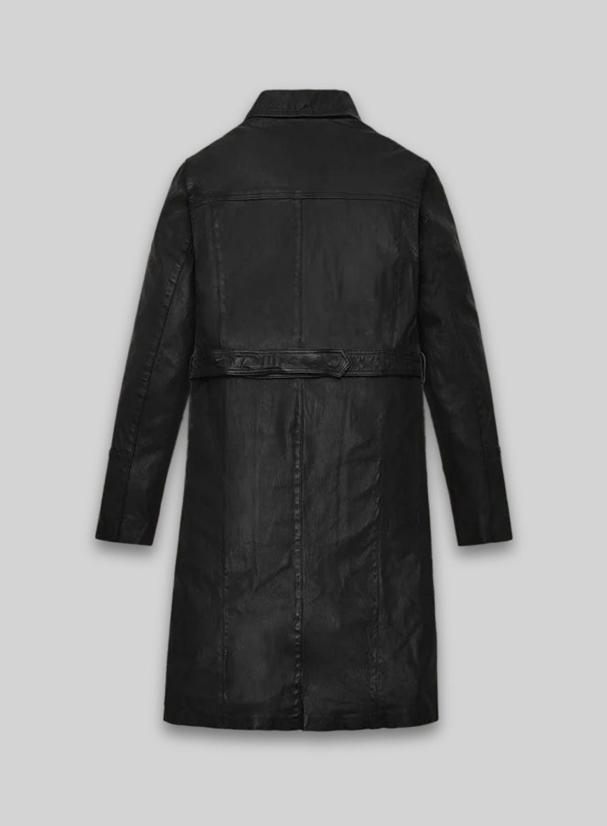 Kim Kardashian Black Leather Long Coat – back view