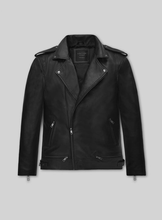 Kim Taehyung BTS V Black Biker Leather Jacket – front view