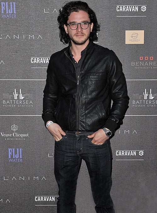 Kit Harington Battersea Annual Party Black Leather Jacket – Kit Harington celebrity photo in Battersea Annual Party