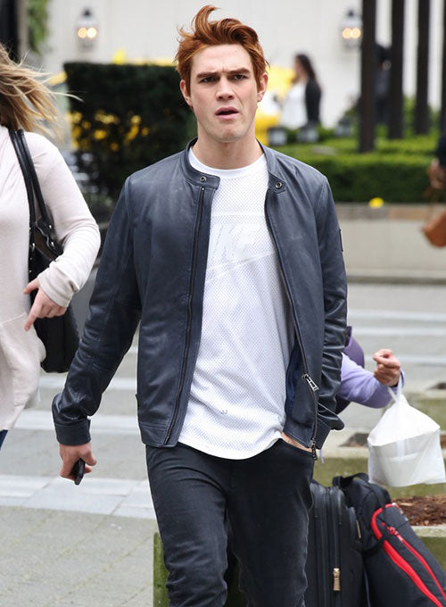 KJ Apa Blue Leather Jacket – KJ Apa celebrity photo