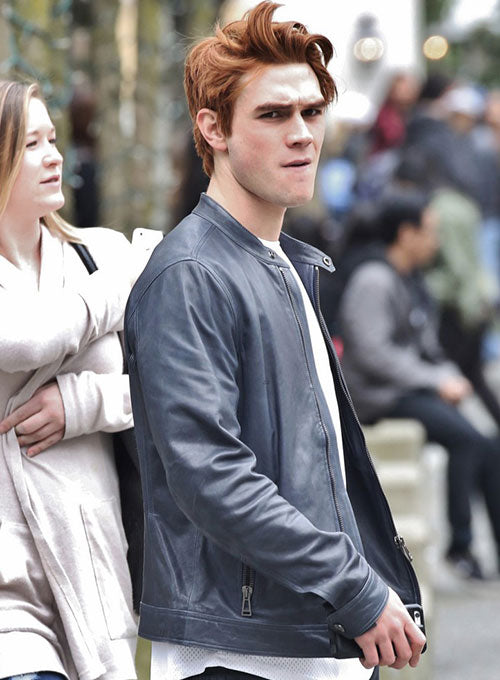 KJ Apa Blue Leather Jacket – KJ Apa wearing the look, photo 2