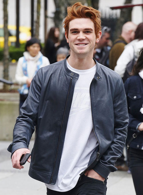 KJ Apa Blue Leather Jacket – KJ Apa wearing the look, photo 3