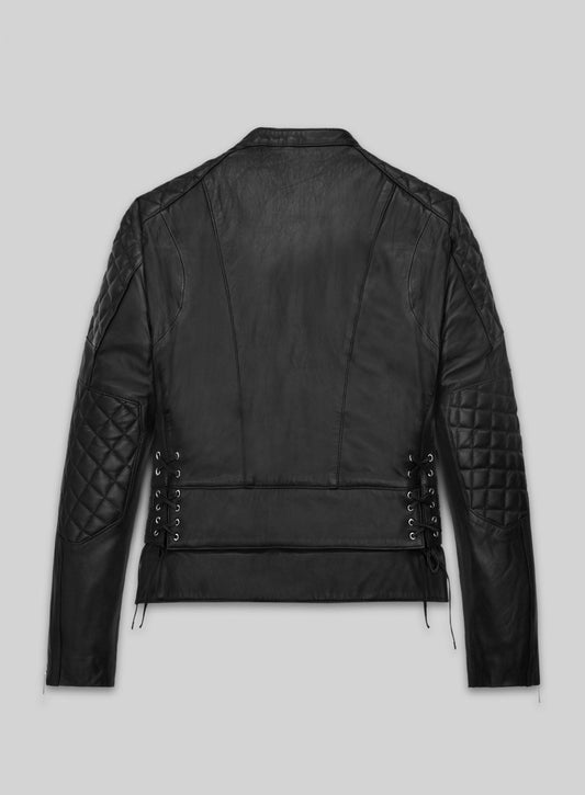 Kristen Stewart Black Leather Jacket – back view