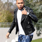 Kylian Mbappé Black Biker Leather Jacket – worn look