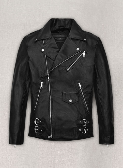 Kylian Mbappé Black Biker Leather Jacket – front view
