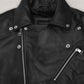 Kylian Mbappé Black Biker Leather Jacket – close-up detail of leather and stitching