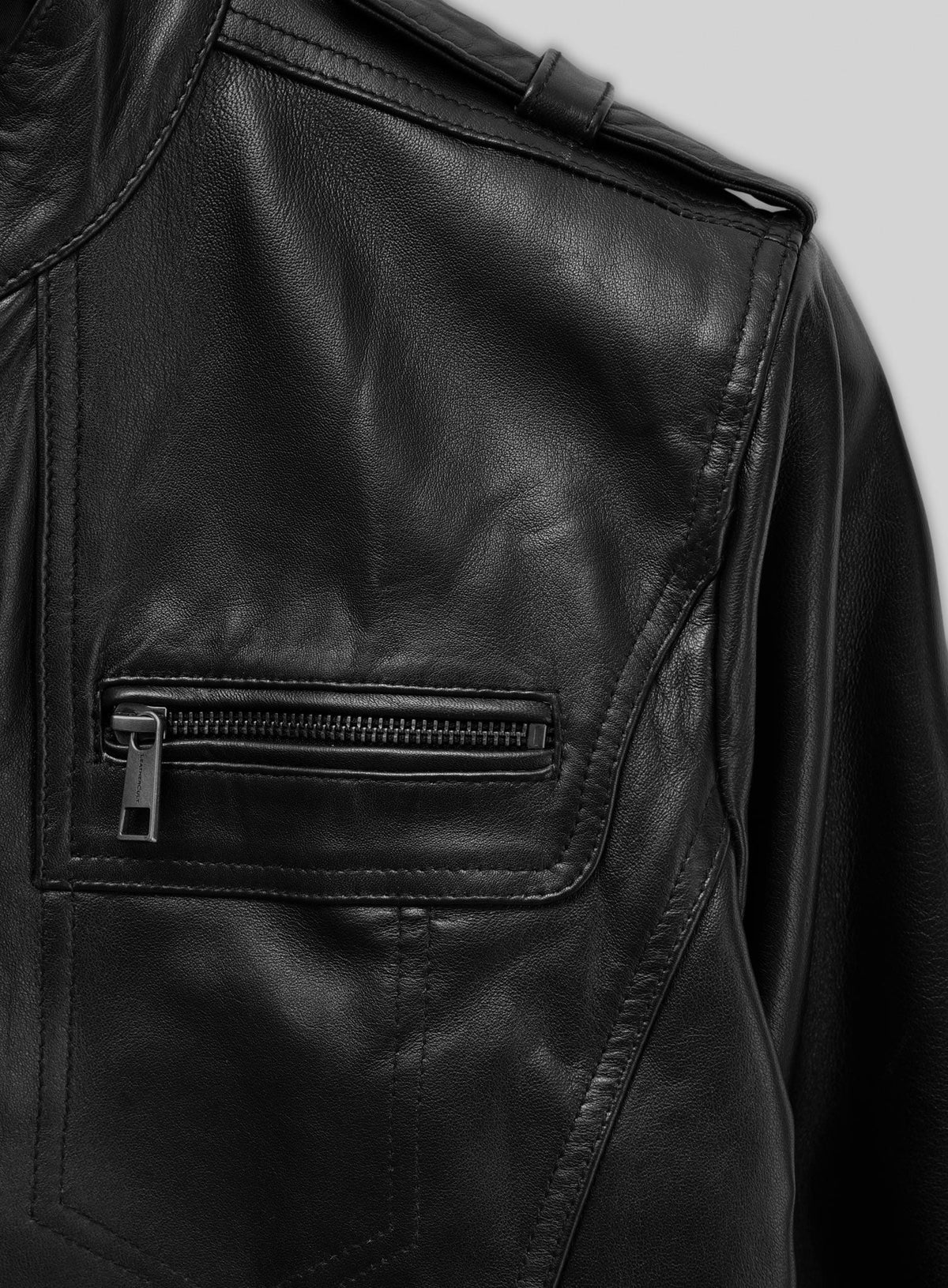 Lara Croft Tomb Raider Black Leather Jacket – close-up and worn views