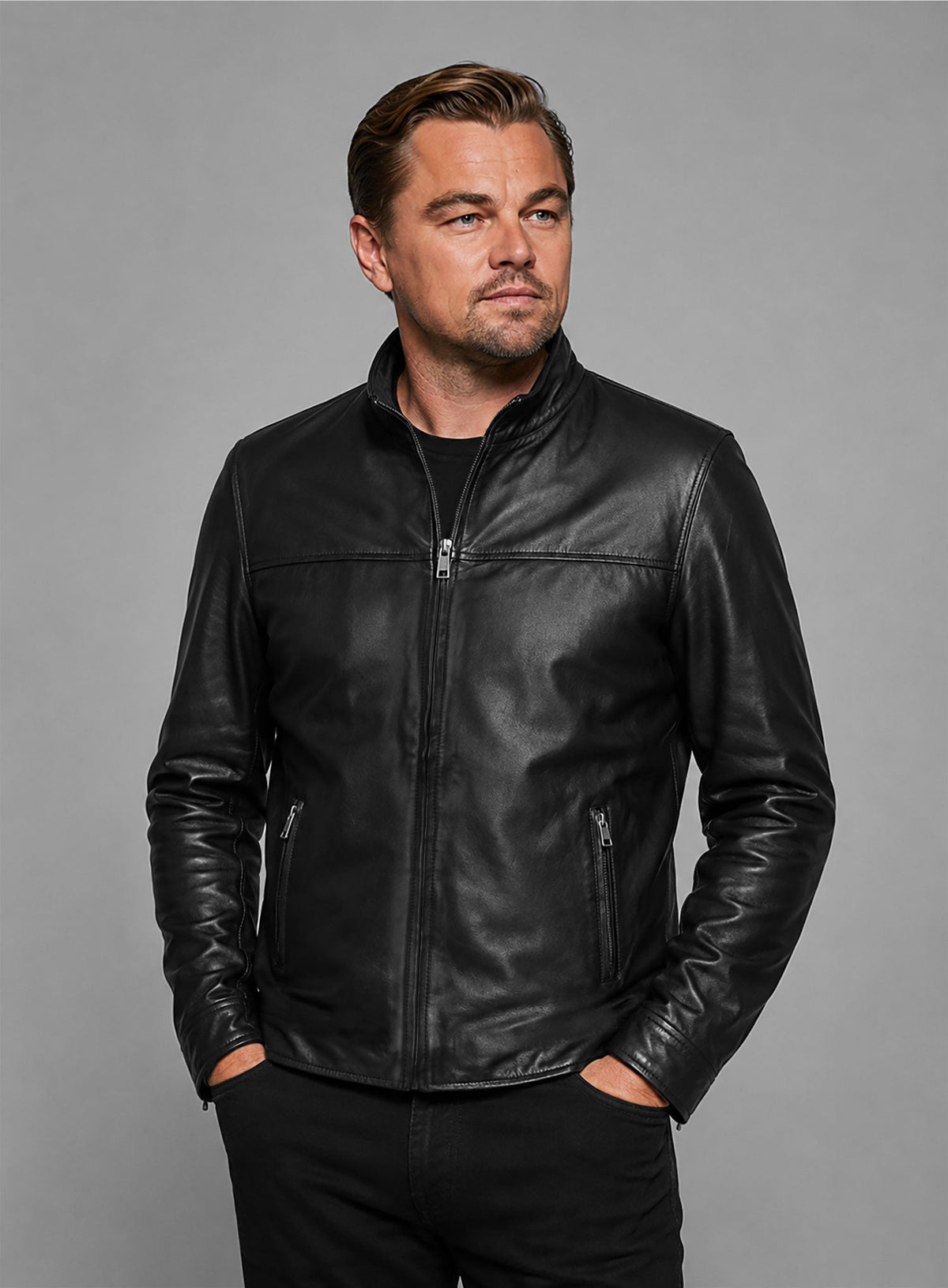 Leonardo DiCaprio The Departed Black Leather Jacket – full product view
