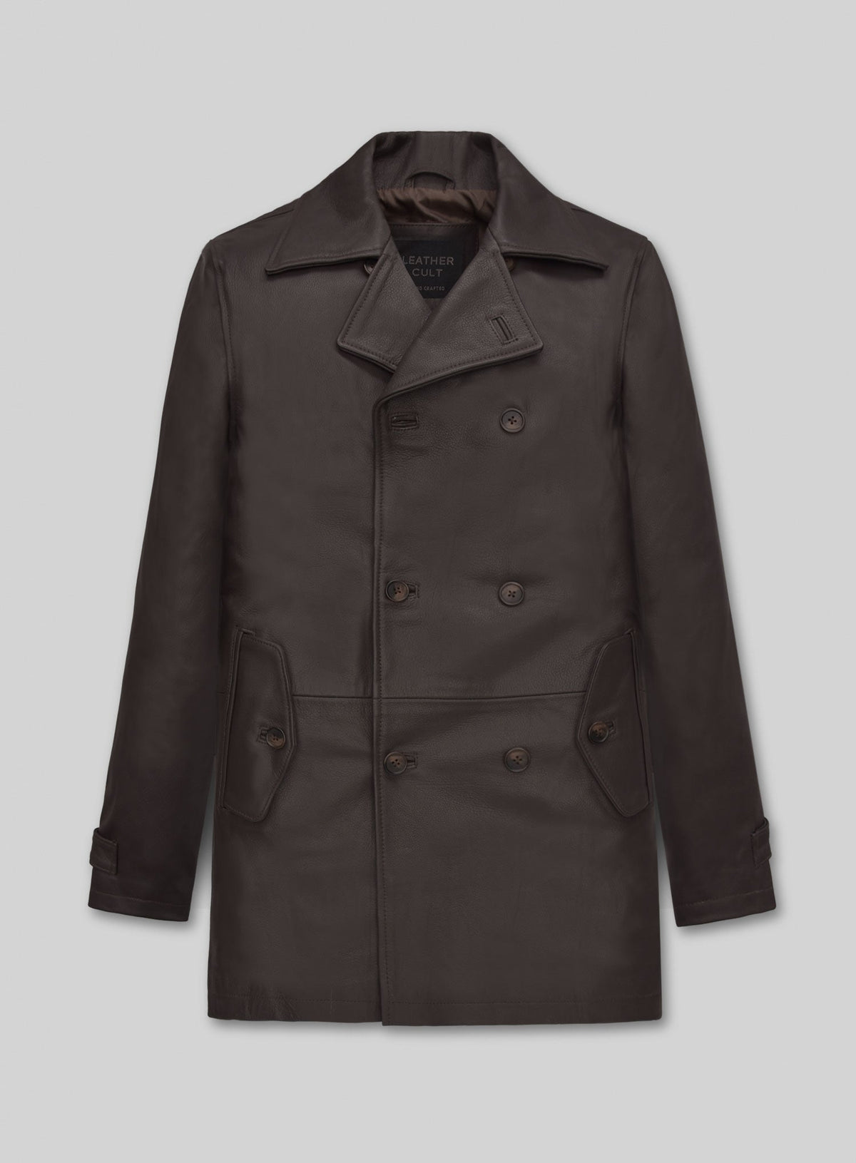 Liam Neeson Taken 2 Black Leather Trench Coat – front view