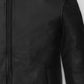 Lionel Messi Black Leather Jacket – close-up detail of front closure, pocket and leather stitching