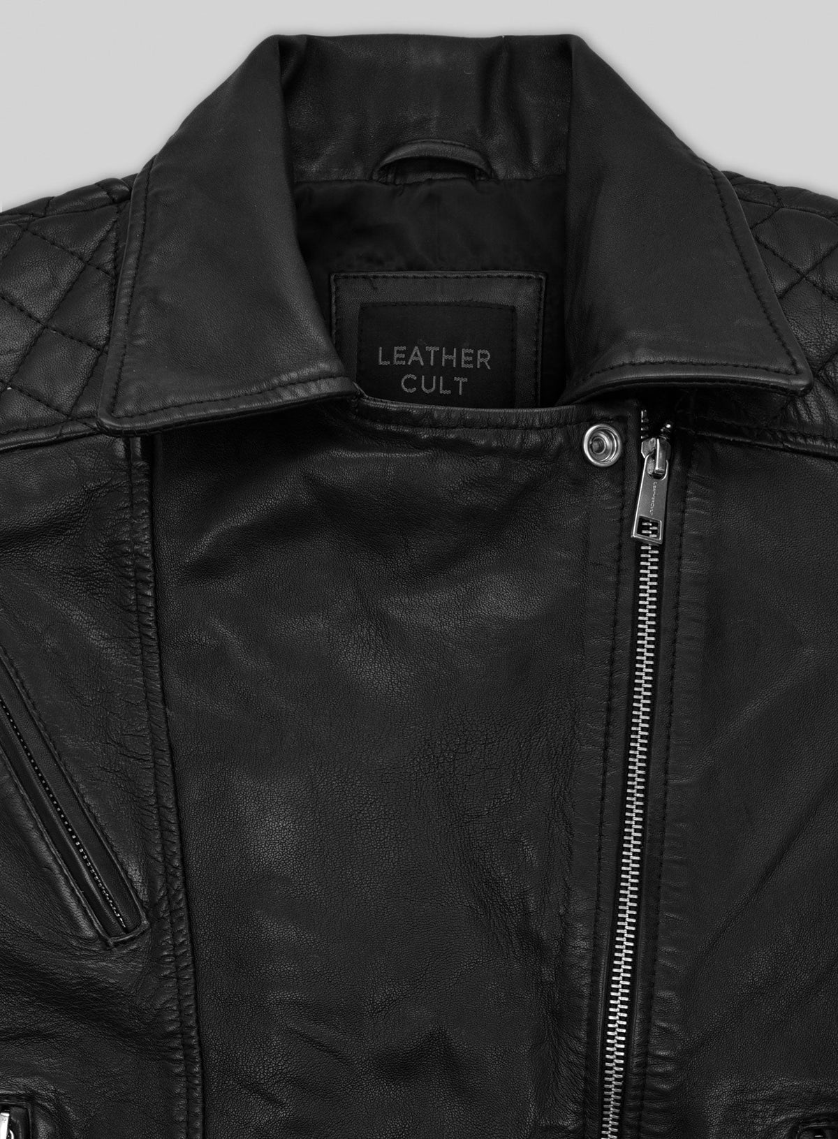 Lucy Hale Pretty Little Liars Black Leather Jacket – close-up and worn views
