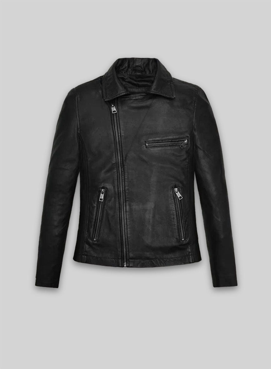 Margot Robbie Black Leather Jacket – front view