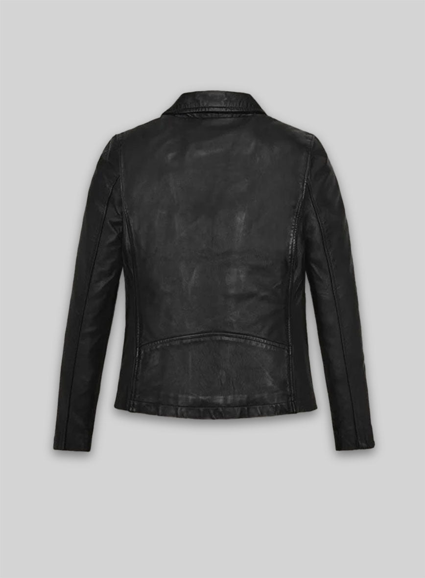 Margot Robbie Black Leather Jacket – back view