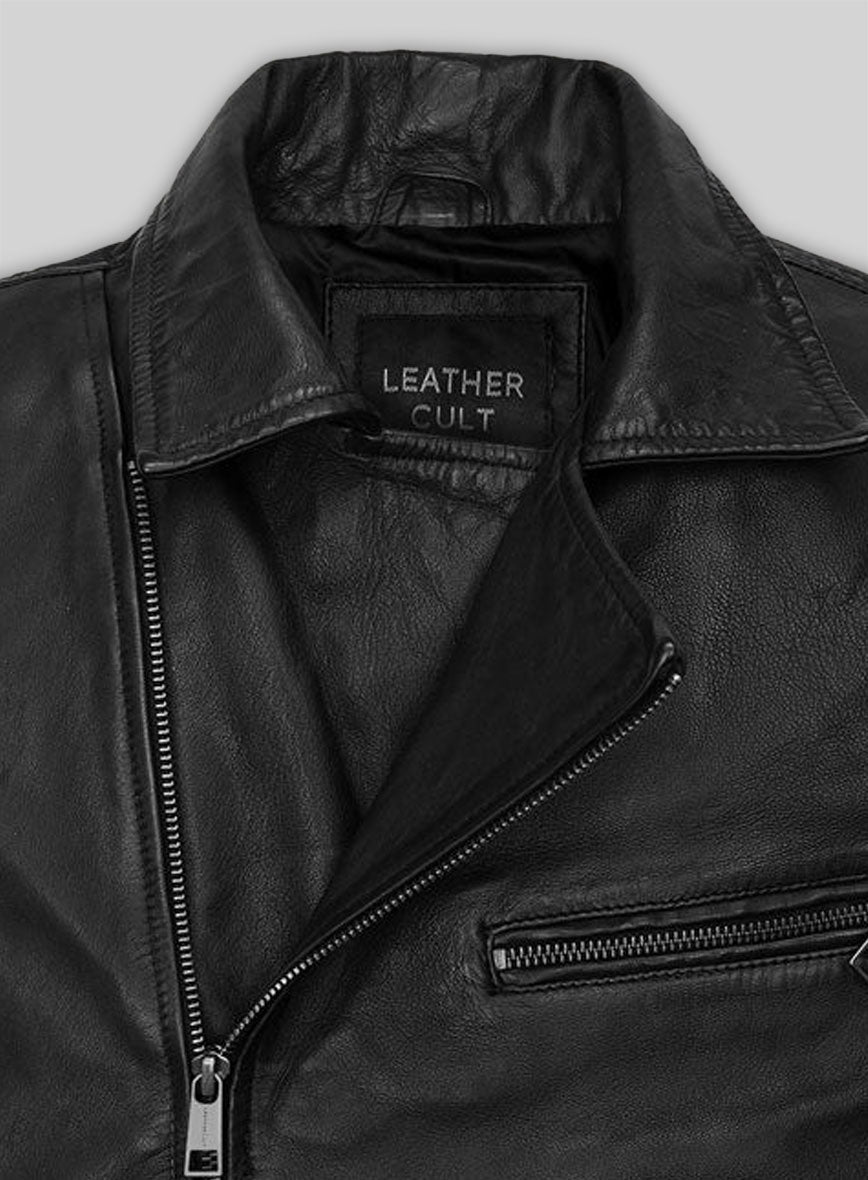 Margot Robbie Black Leather Jacket – close-up and worn views