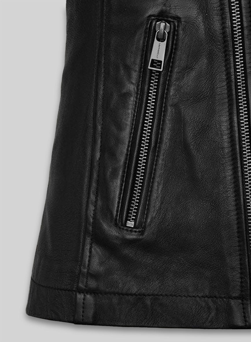 Margot Robbie Black Leather Jacket – close-up and worn views