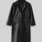 Margot Robbie Wolf Of Wall Street Black Leather Long Coat – front view