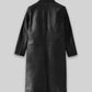 Margot Robbie Wolf Of Wall Street Black Leather Long Coat – back view