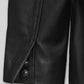 Margot Robbie Wolf Of Wall Street Black Leather Long Coat – close-up and worn views