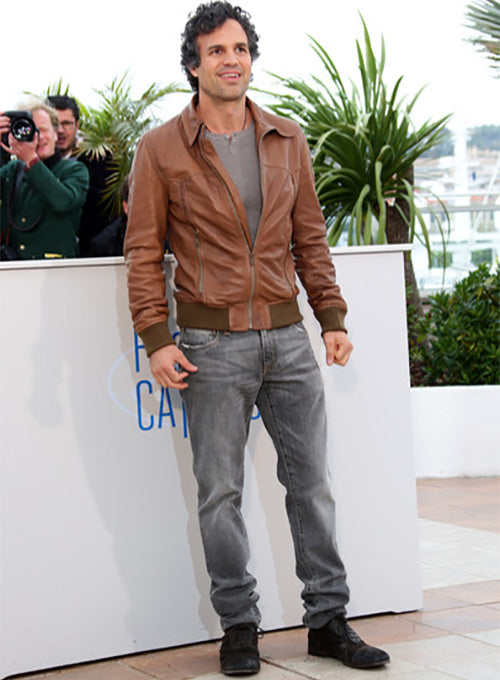 Mark Ruffalo Foxcatcher Photocall Brown Leather Jacket – celebrity inspiration look