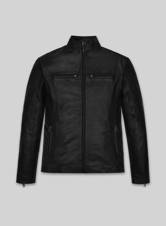 Mark Wahlberg The Other Guys Black Leather Jacket – front view