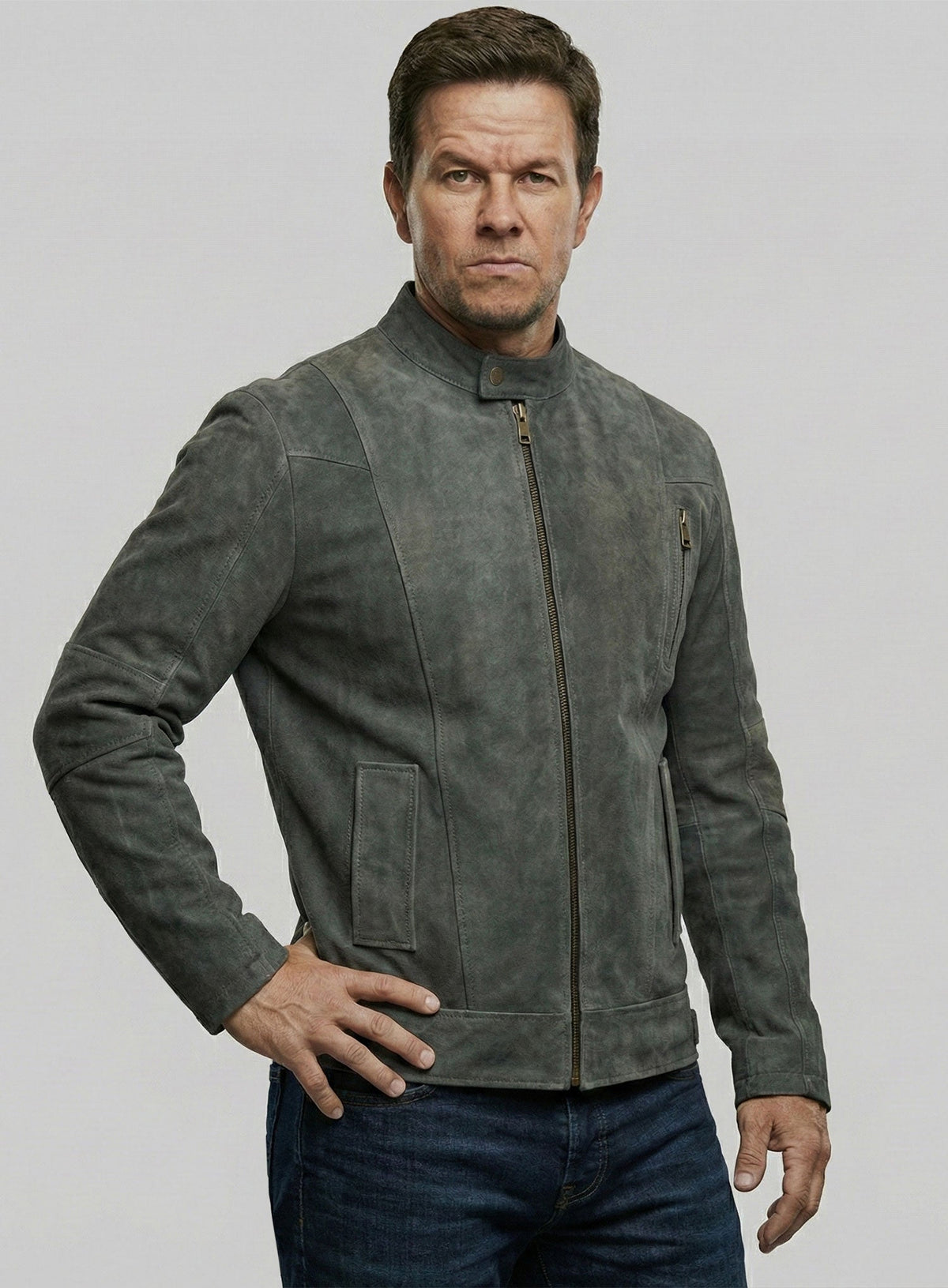 Mark Wahlberg Transformers Age of Extinction Black Leather Jacket – close-up and worn views
