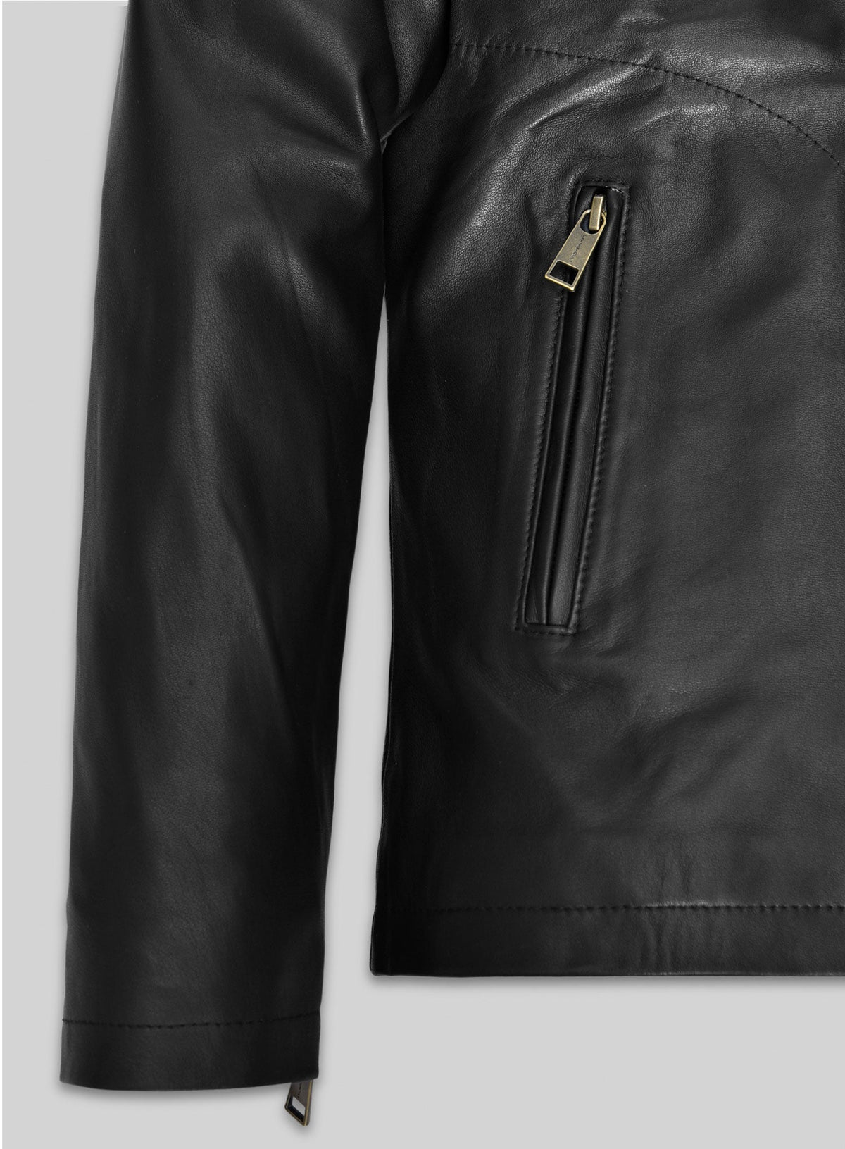 Mark Wahlberg Uncharted Black Leather Jacket – close-up and worn views