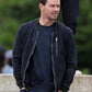 Mark Walhberg The Union Navy Leather Jacket – Mark Walhberg celebrity photo in The Union