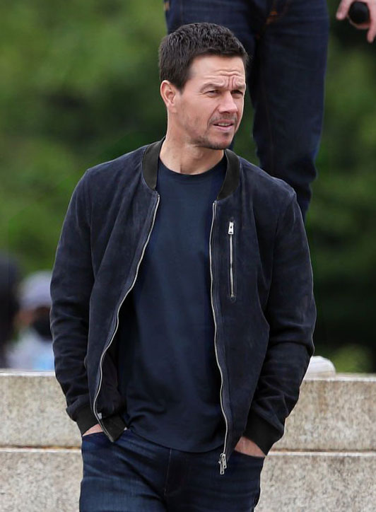 Mark Walhberg The Union Navy Leather Jacket – Mark Walhberg celebrity photo in The Union