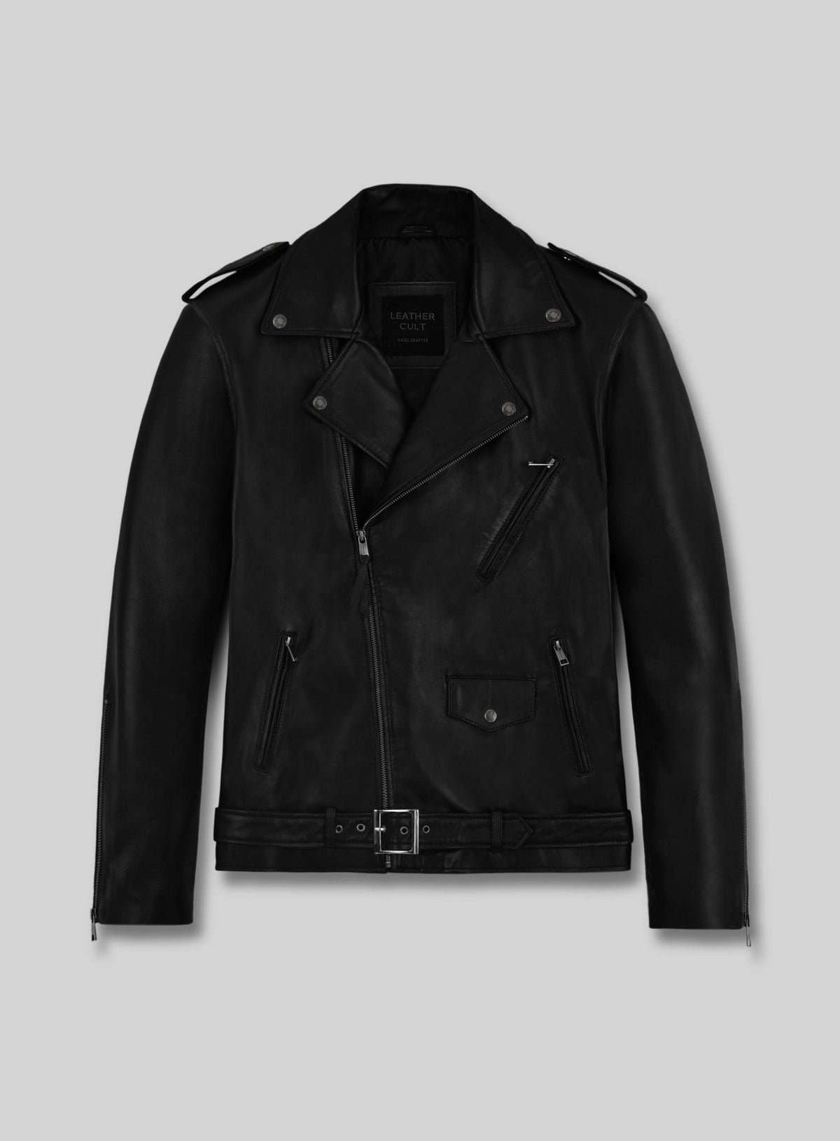 Marlon Brando The Wild One Black Biker Leather Jacket – front view