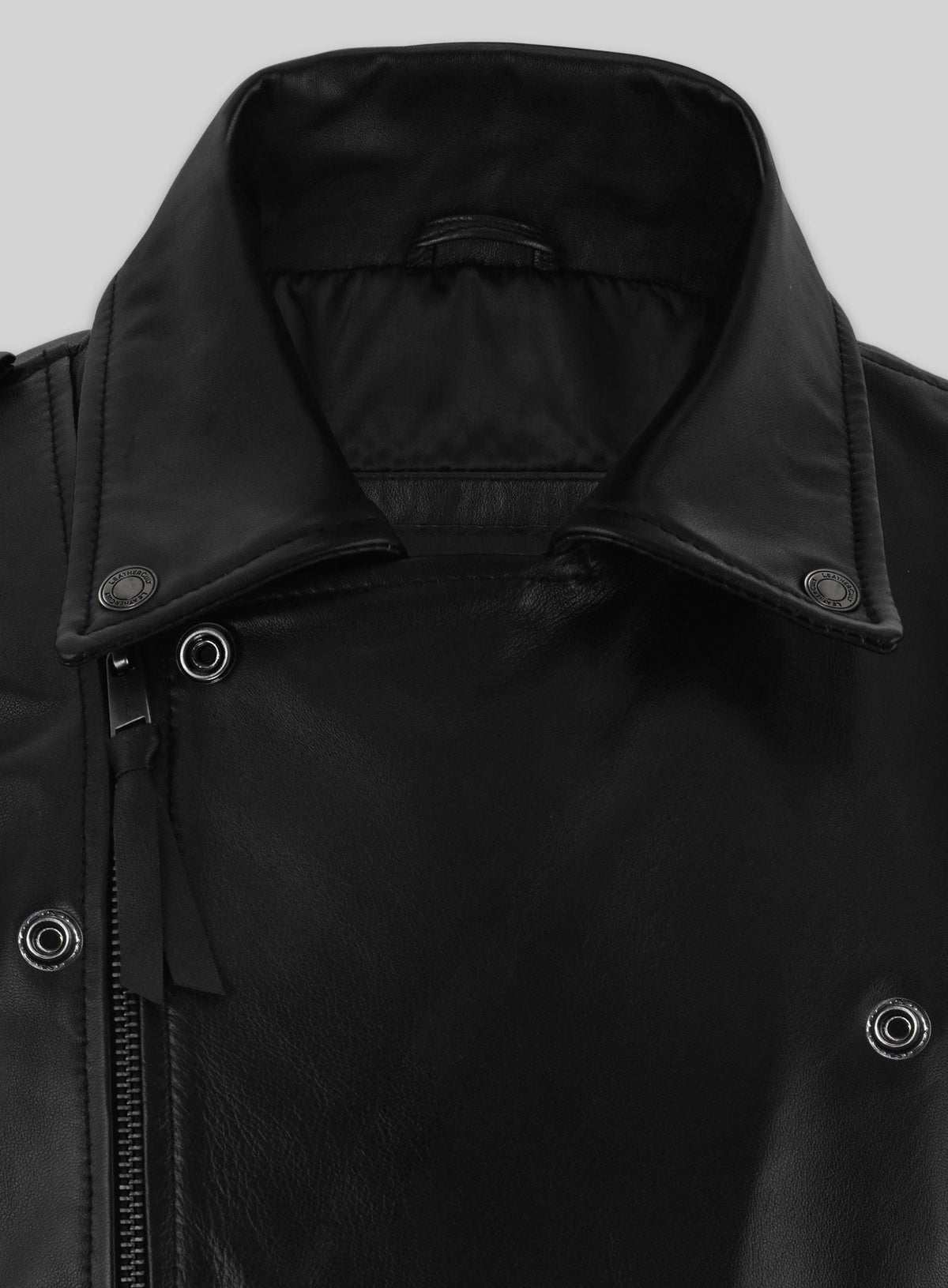 Marlon Brando The Wild One Black Biker Leather Jacket – close-up detail of hardware and pockets