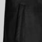 Martin Lawrence Black Leather Trench Coat – close-up and worn views