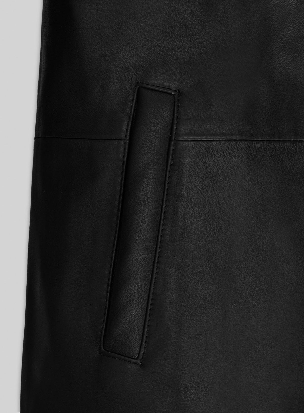 Martin Lawrence Black Leather Trench Coat – close-up and worn views