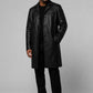 Martin Lawrence Black Leather Trench Coat – close-up and worn views