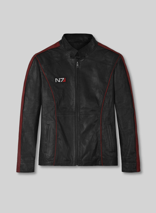 Mass Effect 3 Commander Shepard Black & Red Leather Jacket – front view
