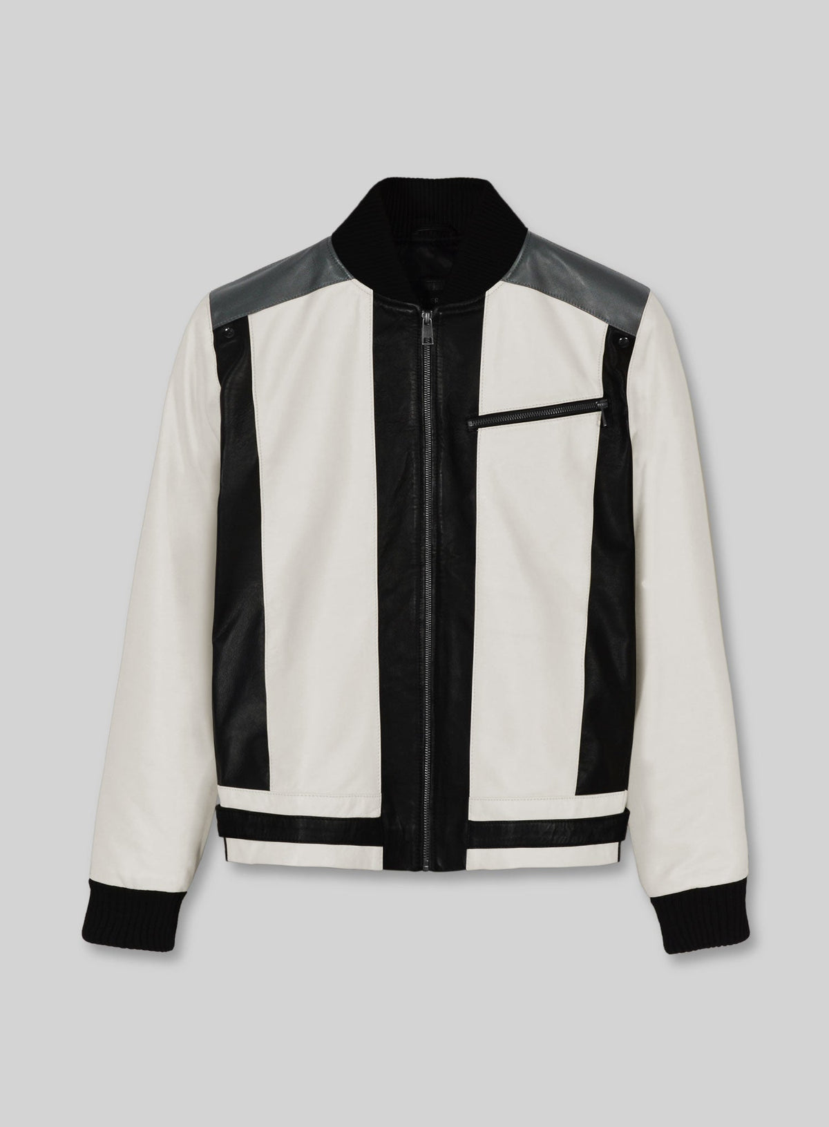 Matthew Broderick Ferris Bueller's Day Off Black and White Leather Jacket – front view