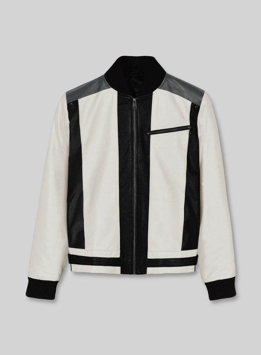 Matthew Broderick Ferris Bueller's Day Off Black and White Leather Jacket – front view