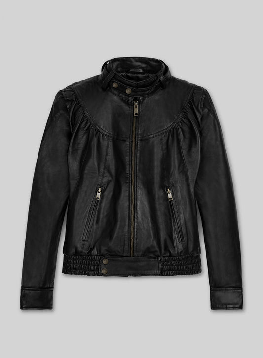 Meagan Good Black Leather Jacket – front view